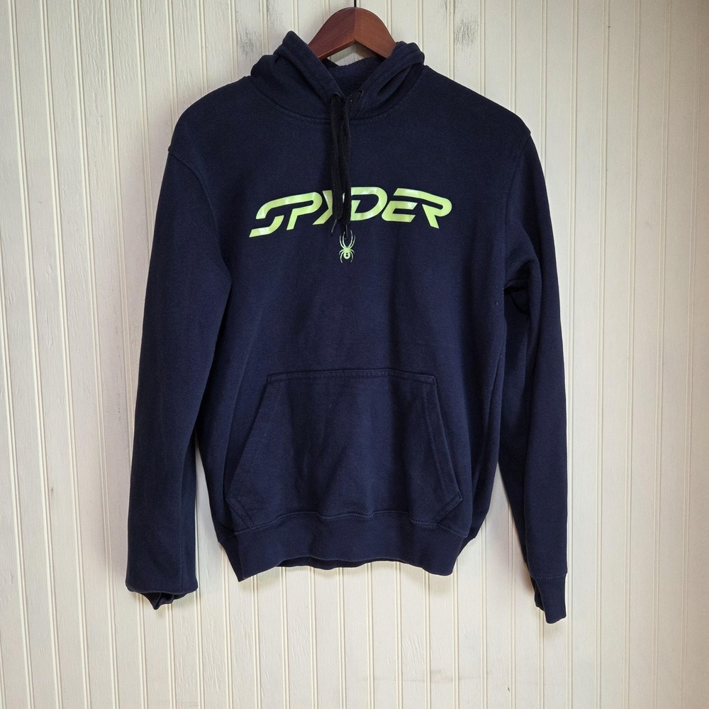 Spyder Hoodie‎ Mens Small Navy Blue Fleece Pullover Logo Graphic Sweatshirt Top